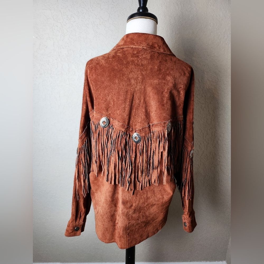 Lew Magram Vintage Western Fringe Long Sleeve Shirt Jacket Brown Orange Size S - Picture 2 of 10